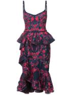Marchesa Notte Floral Shift Midi Dress - Blue