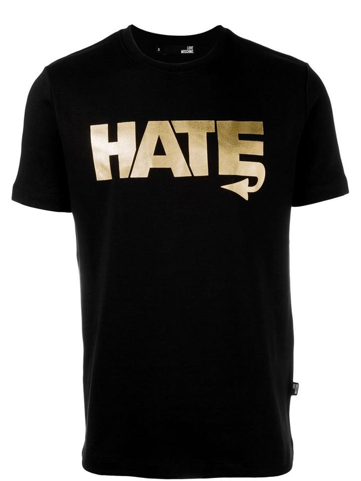 Love Moschino Hate Print T-shirt, Men's, Size: Medium, Black, Cotton