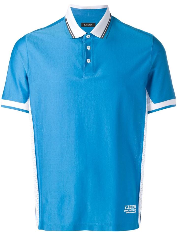 Z Zegna Contrast Detail Polo Shirt - Blue
