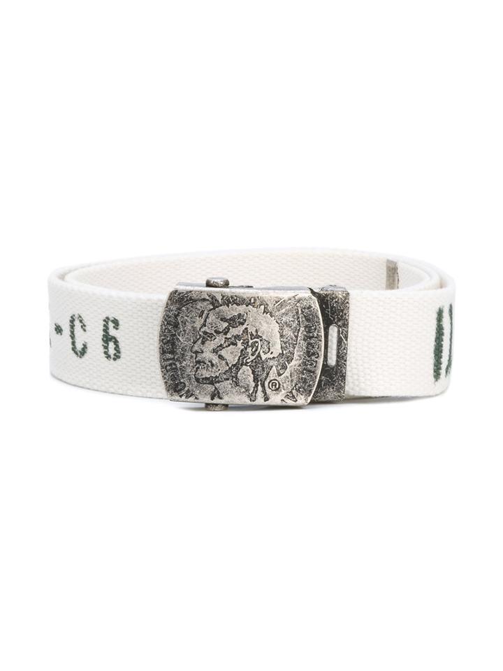 Diesel Kids - Slogan Print Belt - Kids - Cotton - 54 Cm, White
