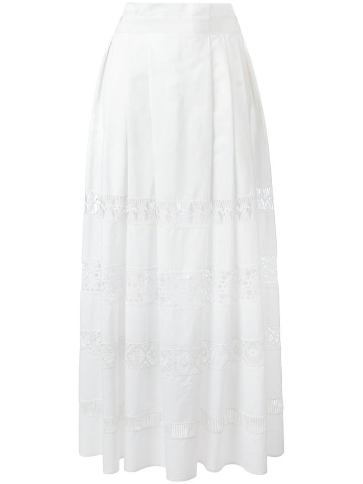 Alberta Ferretti - Embroidered Panel Skirt - Women - Cotton/vegetable Fibres - 38, Women's, White, Cotton/vegetable Fibres