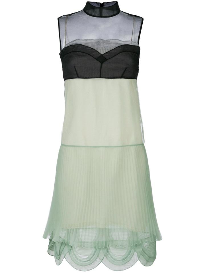 Prada Pleated Panelled Dress - Green