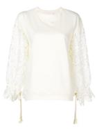 See By Chloé Lace Sleeve Oversized Sweatshirt - White