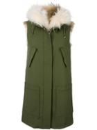 Army Yves Salomon Sleeveless Parka, Women's, Size: 38, Green, Polyester/racoon Fur