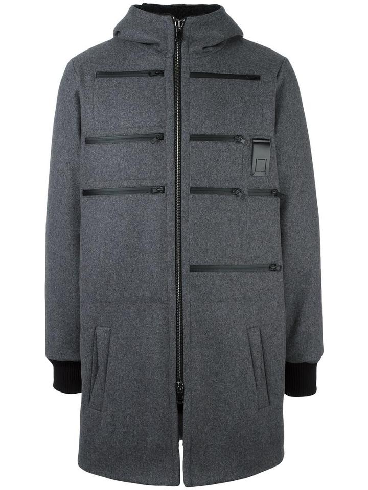 Letasca Zip Detail Hooded Coat, Men's, Size: Xl, Grey, Wool