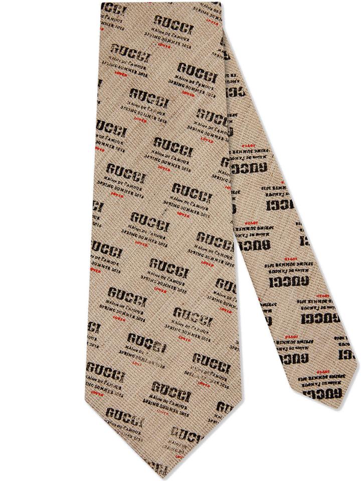 Gucci Gucci Invite Cotton Linen Tie - Nude & Neutrals