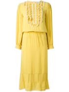 Red Valentino Frill Bib Midi Dress, Women's, Size: 46, Yellow/orange, Silk/cotton