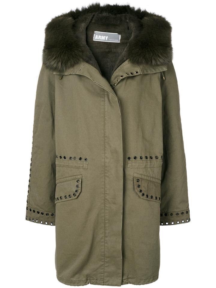 Army Yves Salomon Eyelet Detail Parka - Green