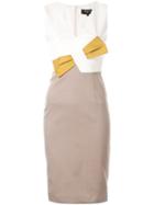 Paule Ka Contrast Bow Fitted Dress - Brown