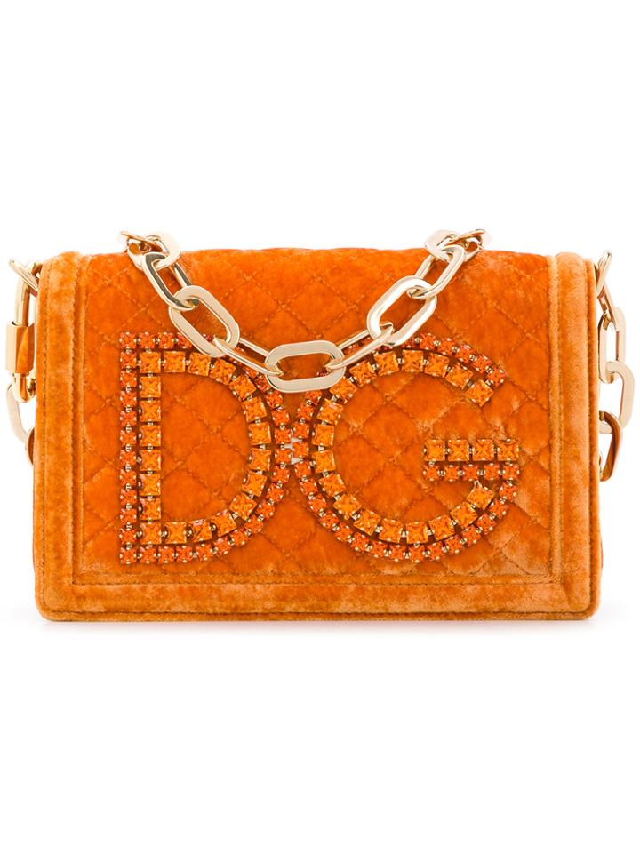 Dolce & Gabbana Front Logo Embellished Crossbody Bag - Yellow & Orange