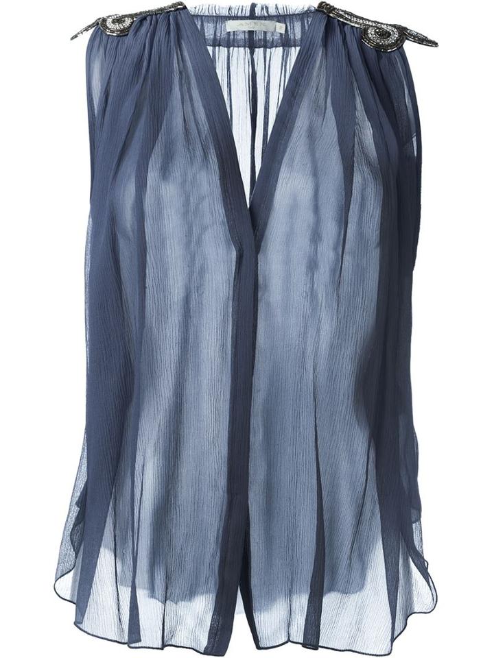 Amen Sheer Blouse, Women's, Size: 42, Grey, Silk/metal/glass