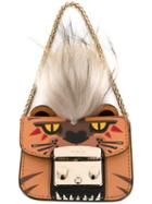 Furla Tiger Face Clutch Bag, Women's, Yellow/orange, Calf Leather/rabbit Fur