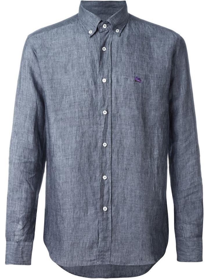 Etro Button Down Shirt, Men's, Size: Xs, Grey, Linen/flax