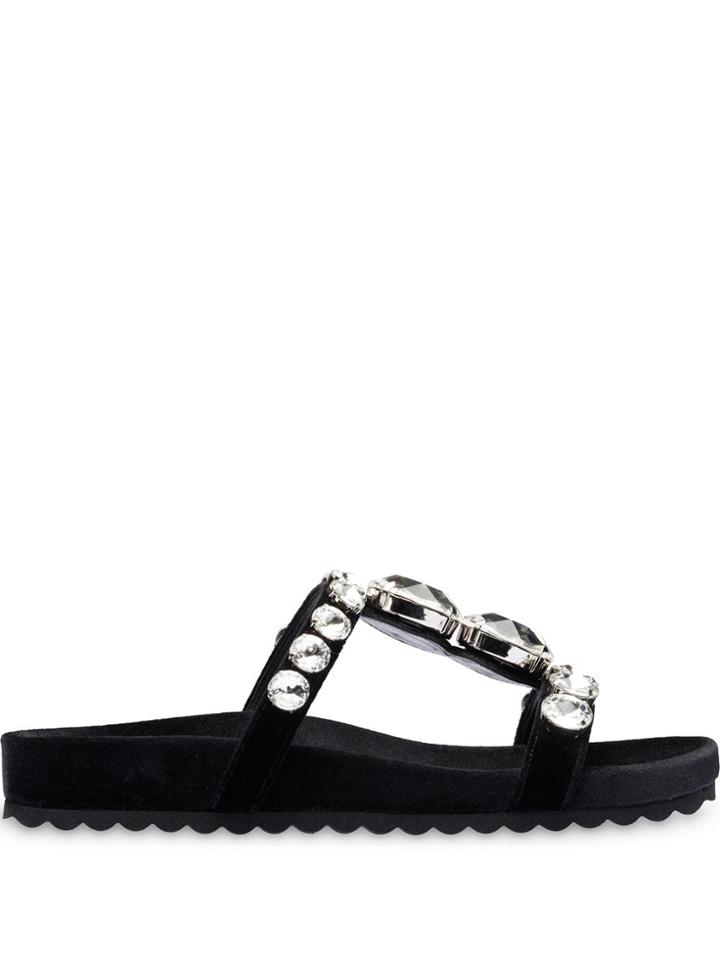 Miu Miu Embellished Velvet Sandals - Black