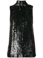 P.a.r.o.s.h. Sequinned Tie Neck Top - Black
