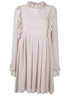 See By Chloé Floral Embroidered Bib Dress, Women's, Size: 40, Pink/purple, Polyester/acetate/viscose