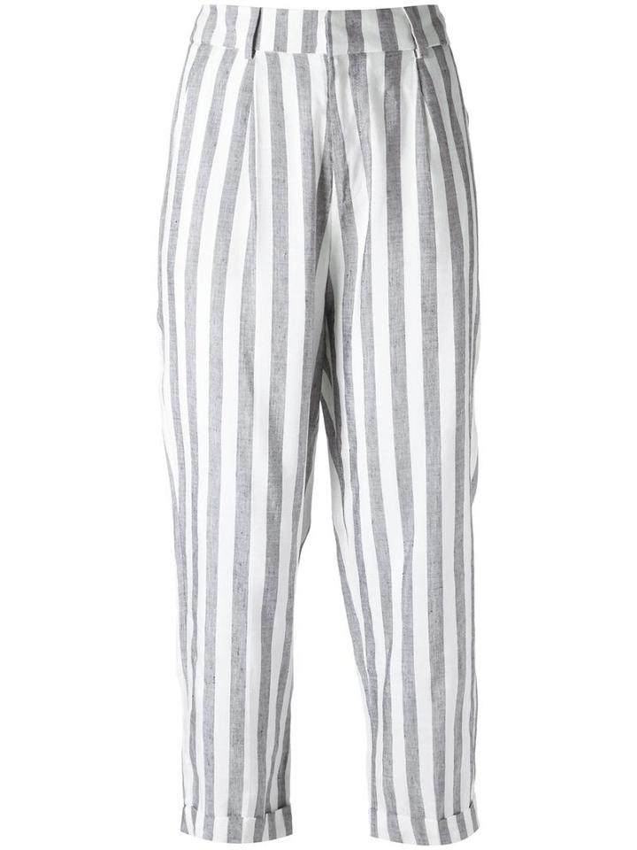 Egrey Striped Cropped Trousers, Women's, Size: 42, Blue, Linen/flax
