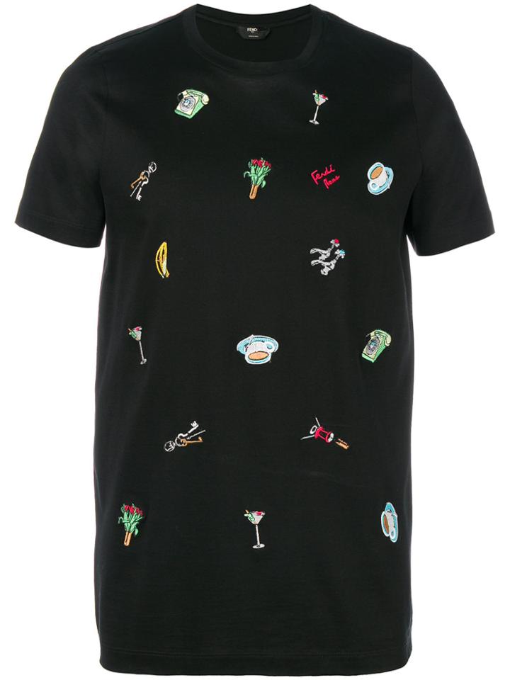 Fendi Embroidered Fitted T-shirt - Black