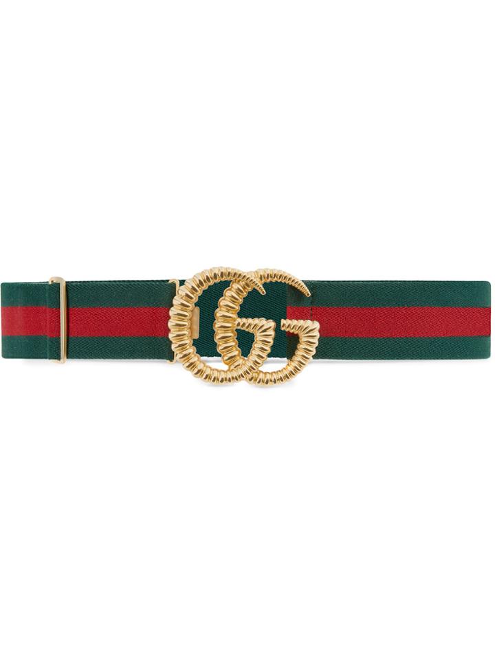 Gucci Web Elastic Belt With Torchon Double G Buckle - Green