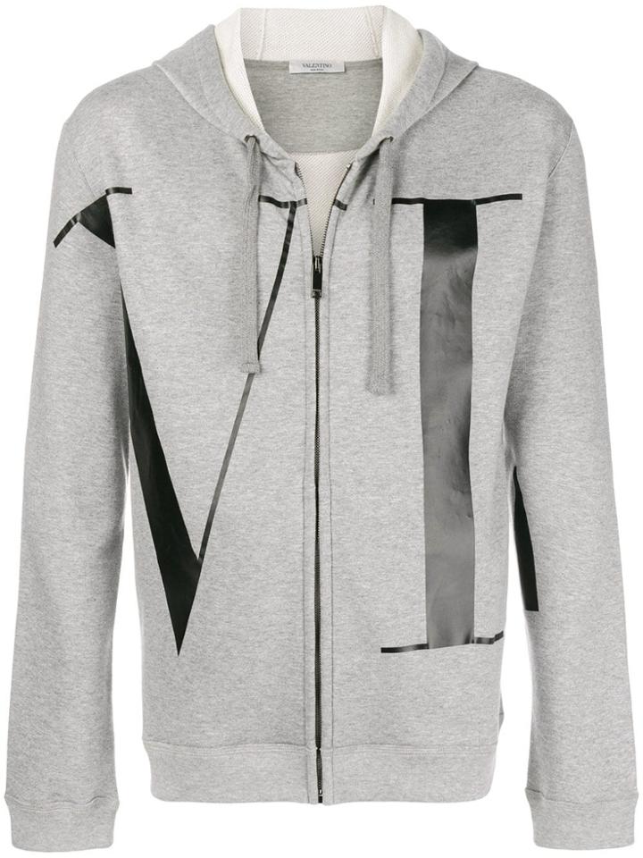 Valentino Vltn Zip-front Hoodie - Grey