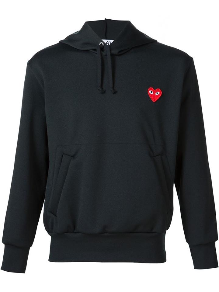 Comme Des Garçons Play Heart Application Hoodie, Men's, Size: Medium, Black, Polyester