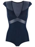 Giuliana Romanno Panels Bodysuit, Women's, Size: Medium, Blue, Elastodiene/polyamide