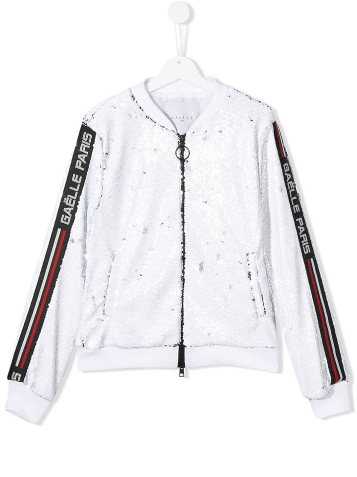 Gaelle Paris Kids Teen Sequinned Bomber Jacket - White