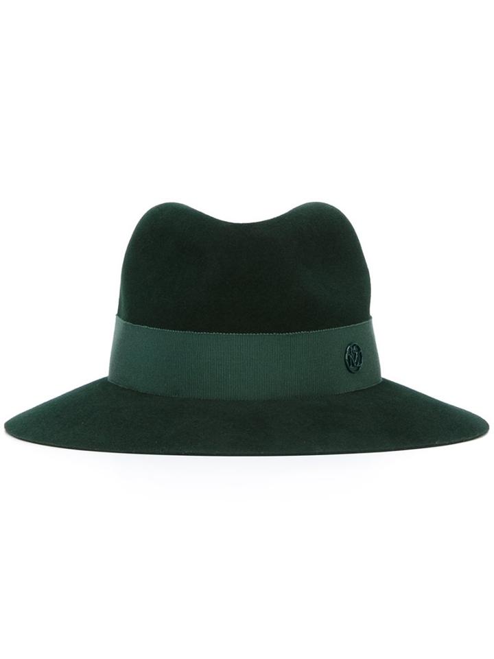 Maison Michel Logo Plaque Hat, Women's, Size: Medium, Green, Wool Felt