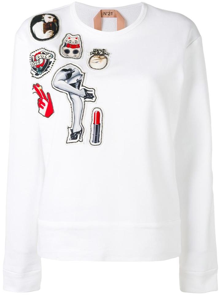 No21 Multiple Patches Sweatshirt, Women's, Size: 44, White, Cotton/polyester/metal