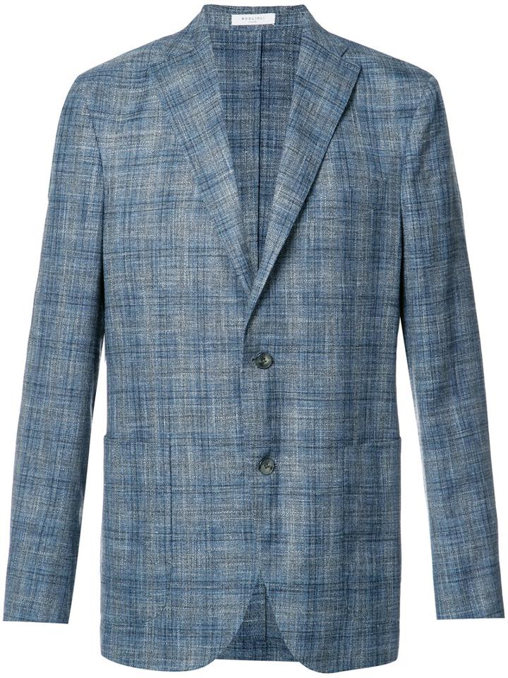 Boglioli Plaid Blazer, Men's, Size: 56, Blue, Silk/linen/flax/wool