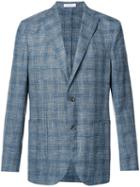 Boglioli Plaid Blazer, Men's, Size: 56, Blue, Silk/linen/flax/wool