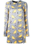 Au Jour Le Jour Bird Print Dress, Women's, Size: 42, Grey, Polyamide/spandex/elastane/viscose/polyester
