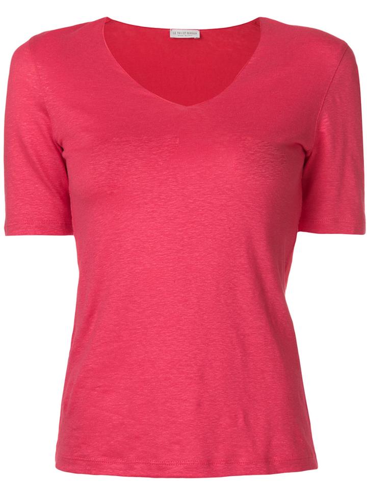Le Tricot Perugia Classic Fitted T-shirt - Pink & Purple