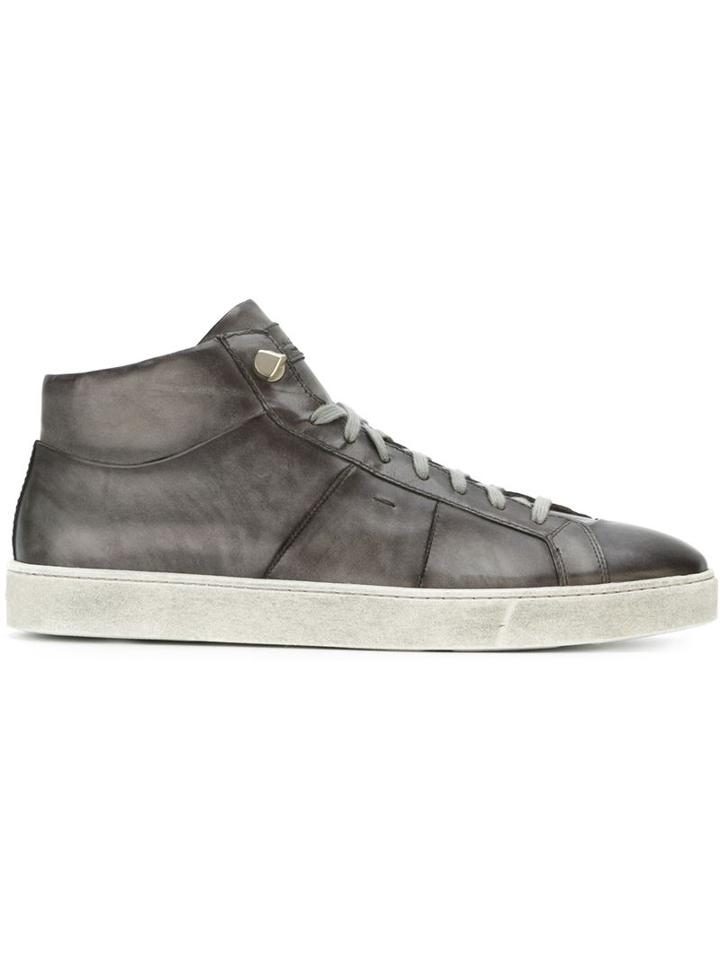 Santoni Hi-top Sneakers, Men's, Size: 40.5, Grey, Leather/rubber