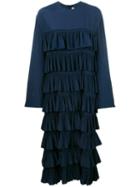 Marni Tiered Ruffled Dress, Women's, Size: 42, Blue, Acetate/silk