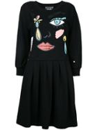 Boutique Moschino Cartoon Face Print Dress, Women's, Size: 46, Black, Cotton