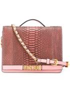 Moschino - Logo Plaque Shoulder Bag - Women - Leather/python Skin - One Size, Pink/purple, Leather/python Skin