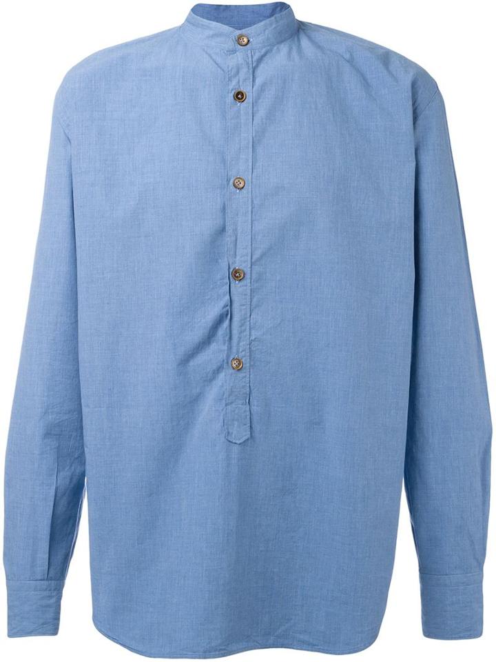 Eleventy Mandarin Collar Shirt, Men's, Size: 45, Blue, Cotton