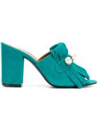 Via Roma 15 Fringed Block Heel Sandals - Blue