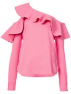 Oscar De La Renta One-shoulder Ruffled Blouse - Pink & Purple