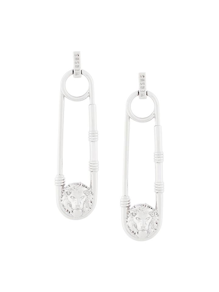 Versus Lion Safety Pin Earrings - Metallic