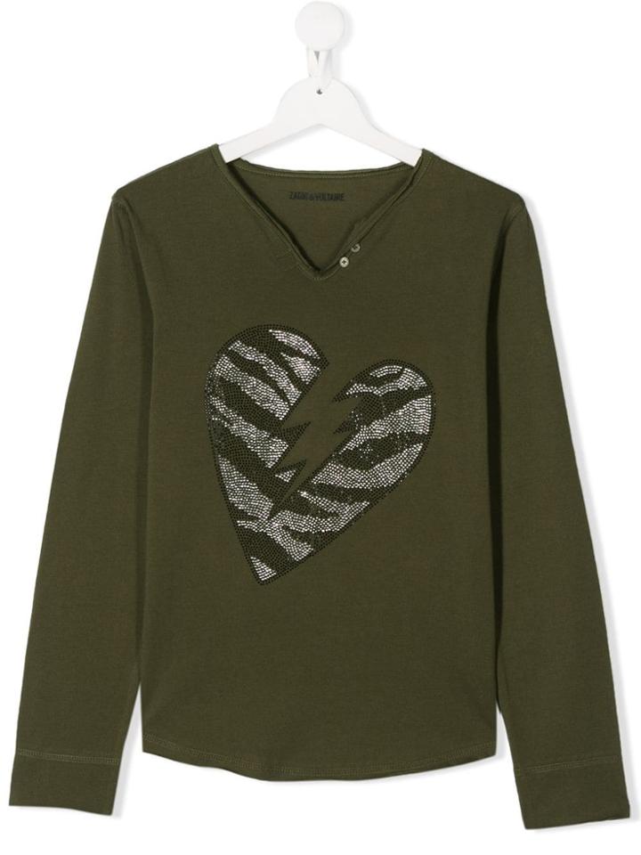 Zadig & Voltaire Kids Boxo Rhinestone-embellished Top - Green