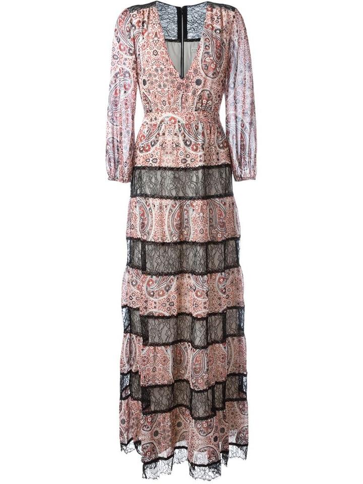 Alice+olivia Paisley Print Lace Panels Flared Long Dress