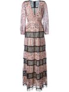 Alice+olivia Paisley Print Lace Panels Flared Long Dress