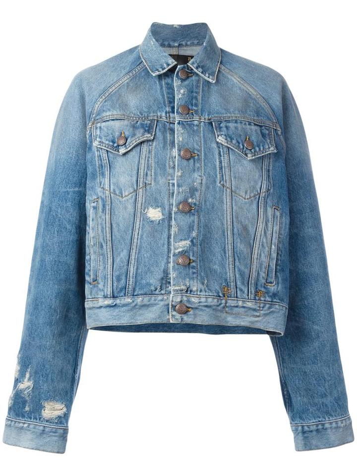 R13 Distressed Denim Jacket, Women's, Size: Small, Blue, Cotton/spandex/elastane