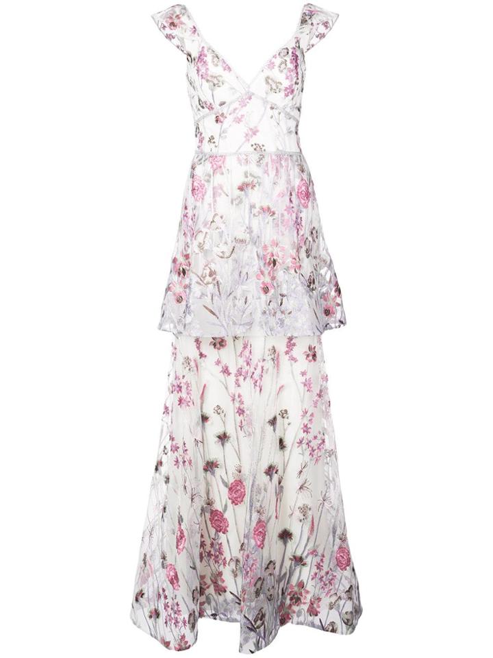 Marchesa Notte Floral Dress - White