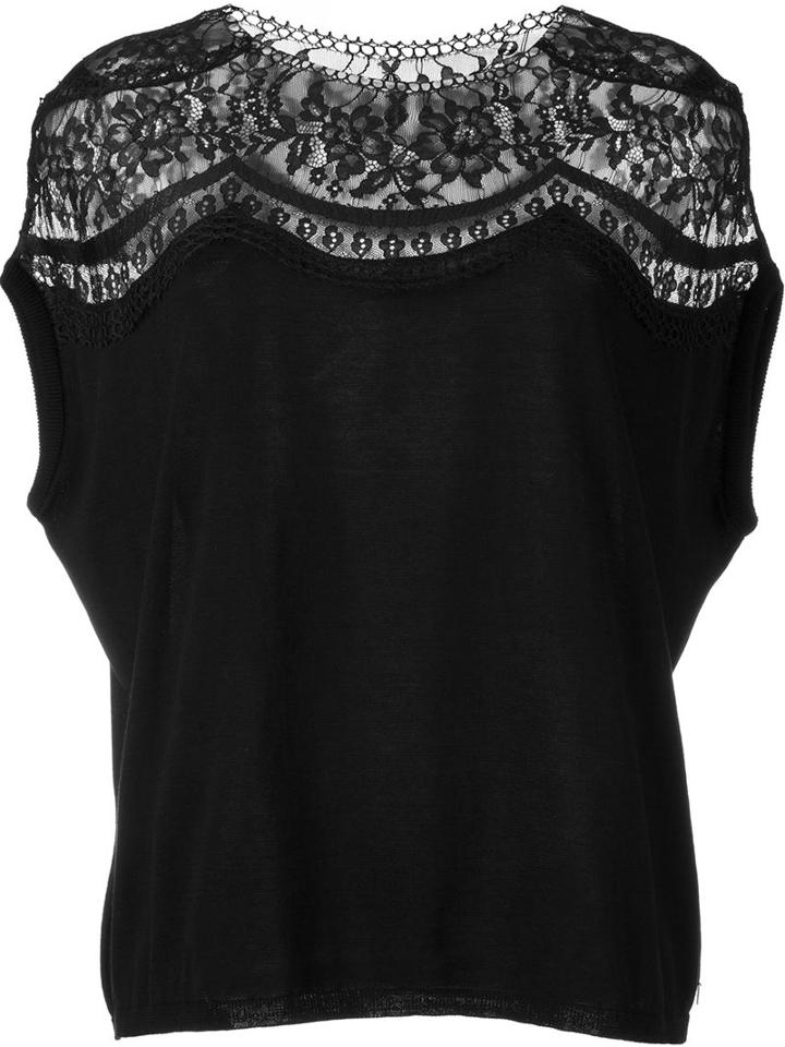 Twin-set Lace Panel Top, Women's, Size: Xs, Black, Cotton/polyamide