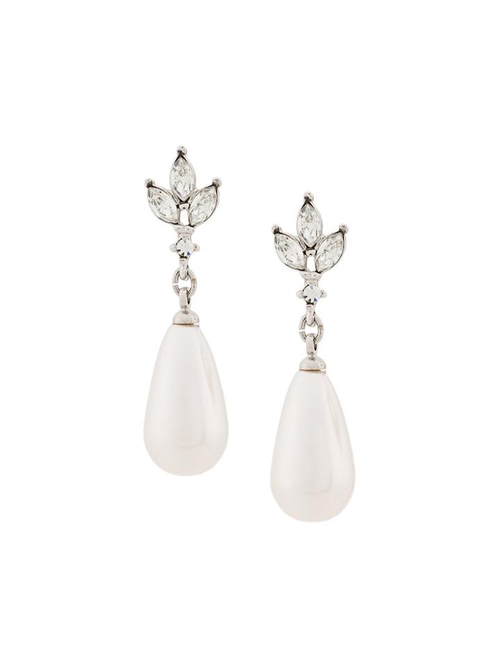 Susan Caplan Vintage 1980's Drop Pearl Earrings - Silver