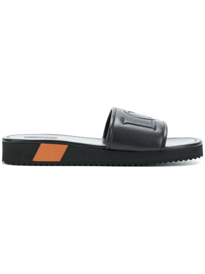 Loewe Stitched Logo Slippers - Black
