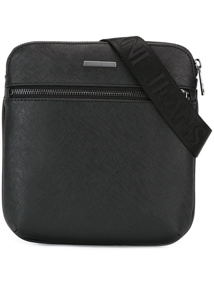 Armani Jeans Front Zip Shoulder Bag, Men's, Black, Polyester/cotton/pvc